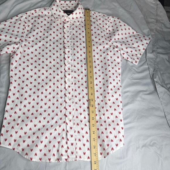 Banana Republic Shirt Men S Slim Fit Linen Short Sleeve Button Up White Lobster - Picture 7 of 8